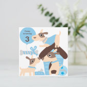 Blue Puppy Dog Aangepaste Birthday-uitnodigingen Kaart (Staand voorkant)