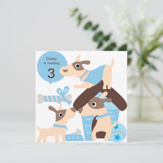 Blue Puppy Dog Aangepaste Birthday-uitnodigingen Kaart (Staand voorkant)