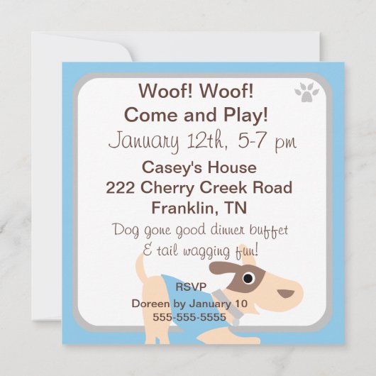 Blue Puppy Dog Aangepaste Birthday-uitnodigingen Kaart (Achterkant)