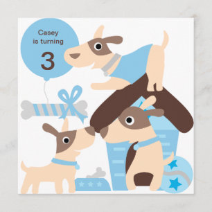 Blue Puppy Dog Aangepaste Birthday-uitnodigingen Kaart