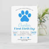 Blue Puppy Dog Birthday Invitation Kaart (Staand voorkant)