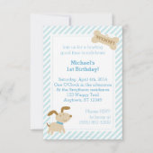 Blue Puppy Dog Invitation with Stripes and Stippen Kaart (Voorkant)