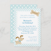 Blue Puppy Dog Invitation with Stripes and Stippen Kaart (Voorkant / Achterkant)