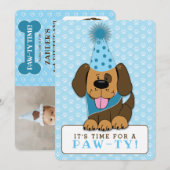 Blue Puppy Dog Photo Paw-ty Double-Sided Birthday Kaart (Voorkant / Achterkant)