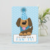 Blue Puppy Dog Photo Paw-ty Double-Sided Birthday Kaart (Staand voorkant)