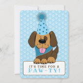 Blue Puppy Dog Photo Paw-ty Double-Sided Birthday Kaart (Voorkant)