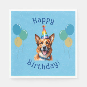 Blue Puppy Dog Verjaardag Paw-ty Servet