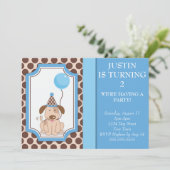 Blue Puppy Party Kaart (Staand voorkant)