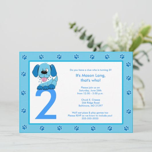 BLUE PUPPY Paw Print 5x7 uitnodiging op zaterdag (Staand voorkant)
