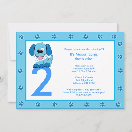BLUE PUPPY Paw Print 5x7 uitnodiging op zaterdag (Voorkant)