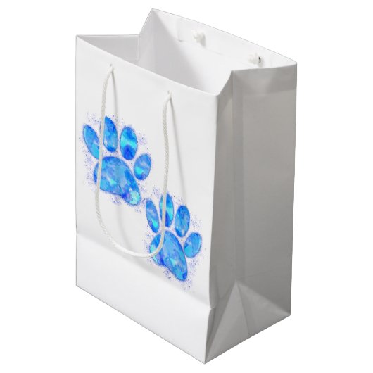Blue Puppy Paw Prints Waterverf Medium Cadeauzakje (Voorkant Gekanteld)