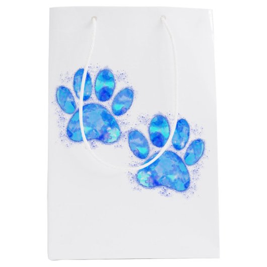Blue Puppy Paw Prints Waterverf Medium Cadeauzakje (Voorkant)