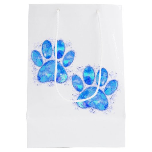 Blue Puppy Paw Prints Waterverf Medium Cadeauzakje (Achterkant)