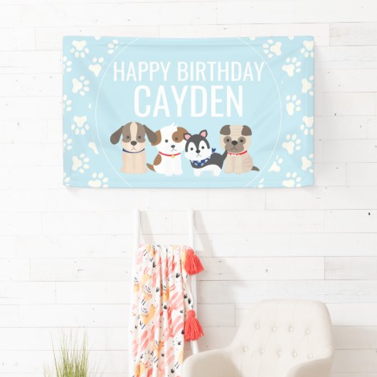 Blue Puppy verjaardagsfeestje banner (Insitu)