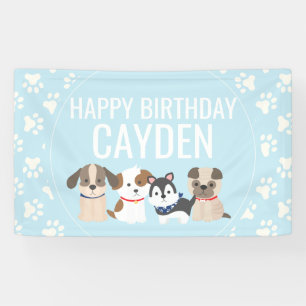 Blue Puppy verjaardagsfeestje banner