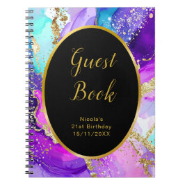 Blue, Purple and Gold Birthday Party Guest Book Notitieboek