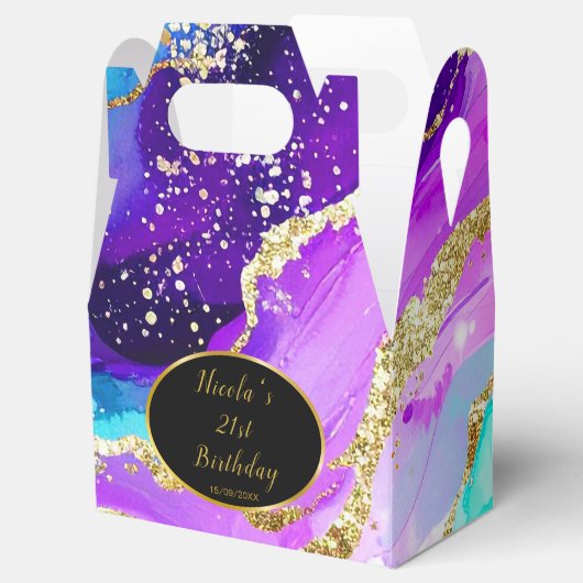 Blue, Purple and Gold Ink Birthday Party Bedankdoosjes (Geopend)