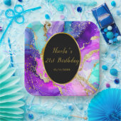 Blue, Purple and Gold Ink Birthday Party Papieren Bordje (Feest)