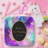 Blue, Purple and Gold Ink Birthday Party Papieren Bordje (Feest)