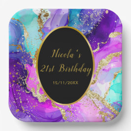 Blue, Purple and Gold Ink Birthday Party Papieren Bordje