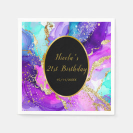 Blue, Purple and Gold Ink Birthday Party Servet