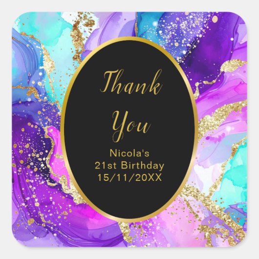 Blue, Purple and Gold Ink Birthday Party Vierkante Sticker (Voorkant)