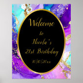 Blue, Purple and Gold Ink Birthday Party Welcome Poster (Voorkant)