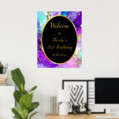 Blue, Purple and Gold Ink Birthday Party Welcome Poster (Thuiskantoor)