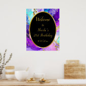 Blue, Purple and Gold Ink Birthday Party Welcome Poster (Keuken)