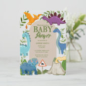 Blue, Purple Dinosaurs, Volcano T-Rex Baby Shower  Kaart (Staand voorkant)