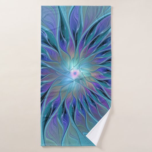 Blue Purple Flower Dream Abstract Fractal Art Badhanddoek (Badhanddoek)