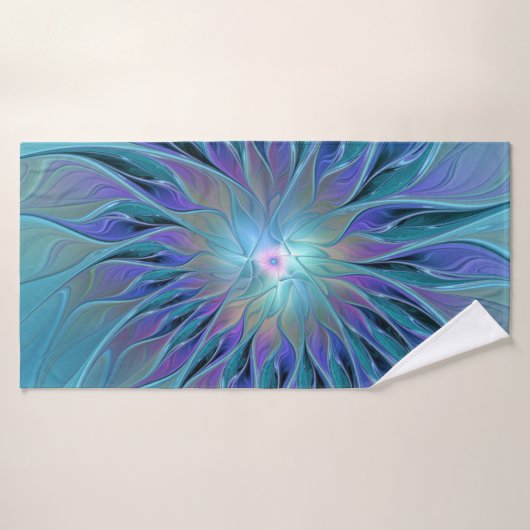 Blue Purple Flower Dream Abstract Fractal Art Badhanddoek (Badhanddoek)