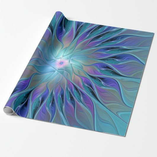 Blue Purple Flower Dream Abstract Fractal Art Cadeaupapier (Uitgerold)