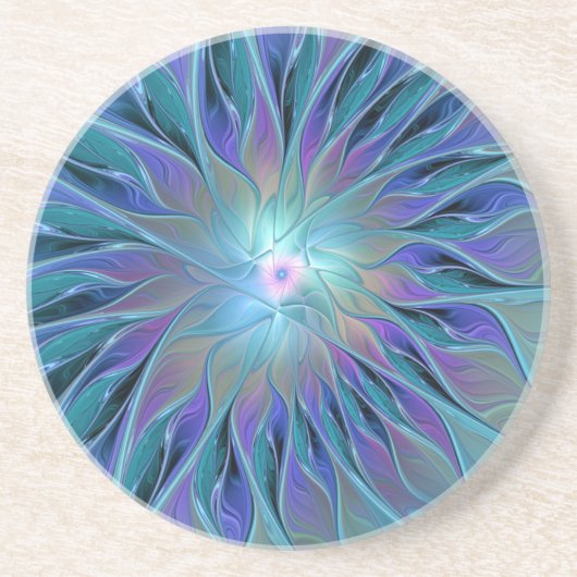 Blue Purple Flower Dream Abstract Fractal Art Zandsteen Onderzetter (Voorkant)