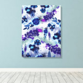 Blue Purple Flowers Patroon Canvas Afdruk (Insitu (Houten vloer))
