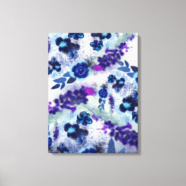 Blue Purple Flowers Patroon Canvas Afdruk