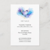 Blue Purple Gold Abstract Heart Wedding Details Informatiekaartje (Voorkant)