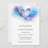 Blue Purple Gold Abstract Heart Wedding Invitation Kaart (Voorkant)