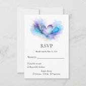 Blue Purple Gold Abstract Heart Wedding RSVP (Voorkant)