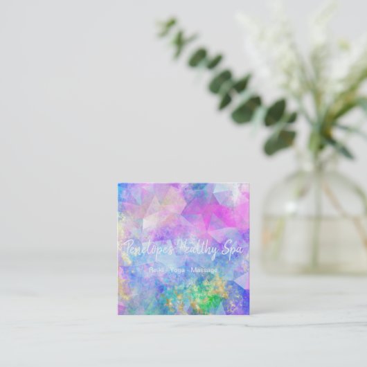 Blue Purple Gold Abstract  Square Business Card Vierkante Visitekaartje (Staand voorkant)