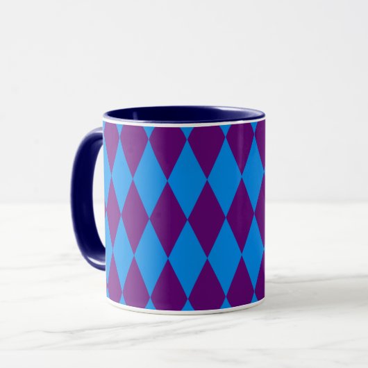 Blue Purple Harlequin Checkered Design  Mok (Voorkant links)