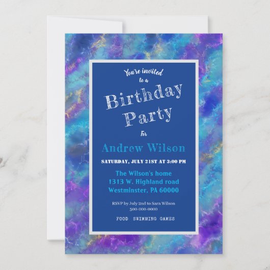 Blue Purple Marble Invitation Kaart (Voorkant)