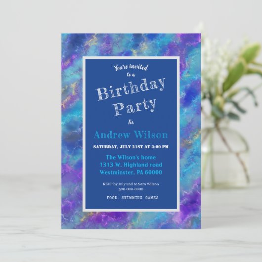 Blue Purple Marble Invitation Kaart (Staand voorkant)