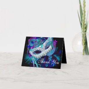 Blue & Purple Masquerks Thank You Card Bedankkaart