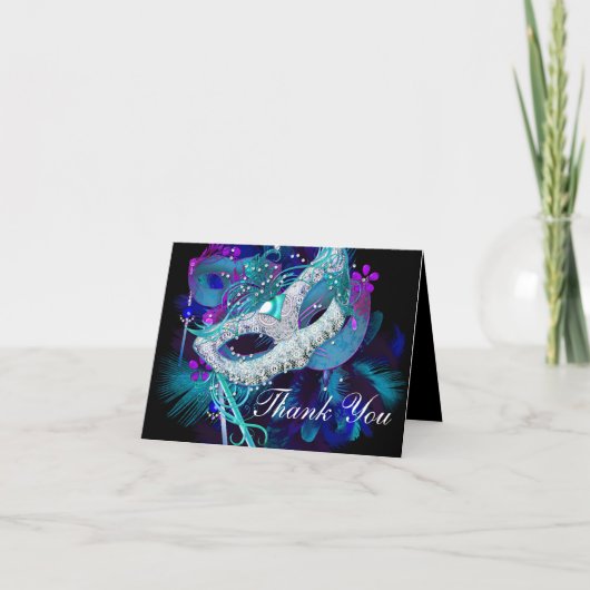 Blue & Purple Masquerks Thank You Card Bedankkaart (Voorkant)