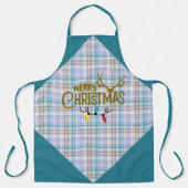 Blue Purple Pink Plaid Merry Christmas Lights Schort (Voorkant)