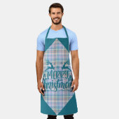 Blue Purple Pink Plaid Merry Christmas Reindeer Schort (Gedragen)