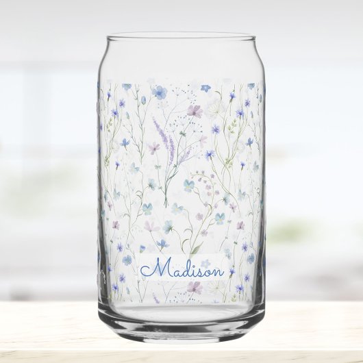 Blue Purple Pretty Wildflower Floral Pattern Blikvorm Glas
