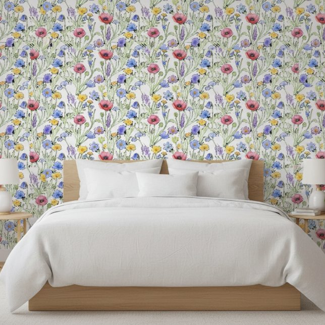 Blue Purple Red Watercolor Wildflower Behang (Creator heeft geüpload)