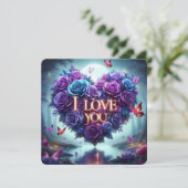 blue + purple roses valentine bedankkaart (Staand voorkant)